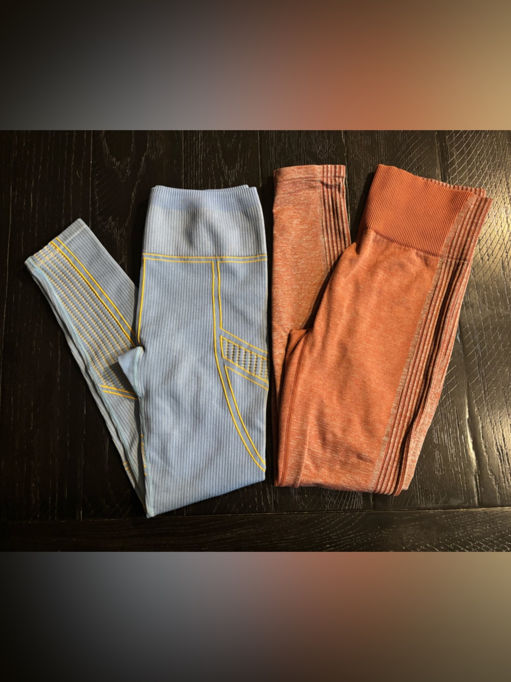 Fabletics Seamless Leggings in Light Blue and Rust - Versatile Activewear